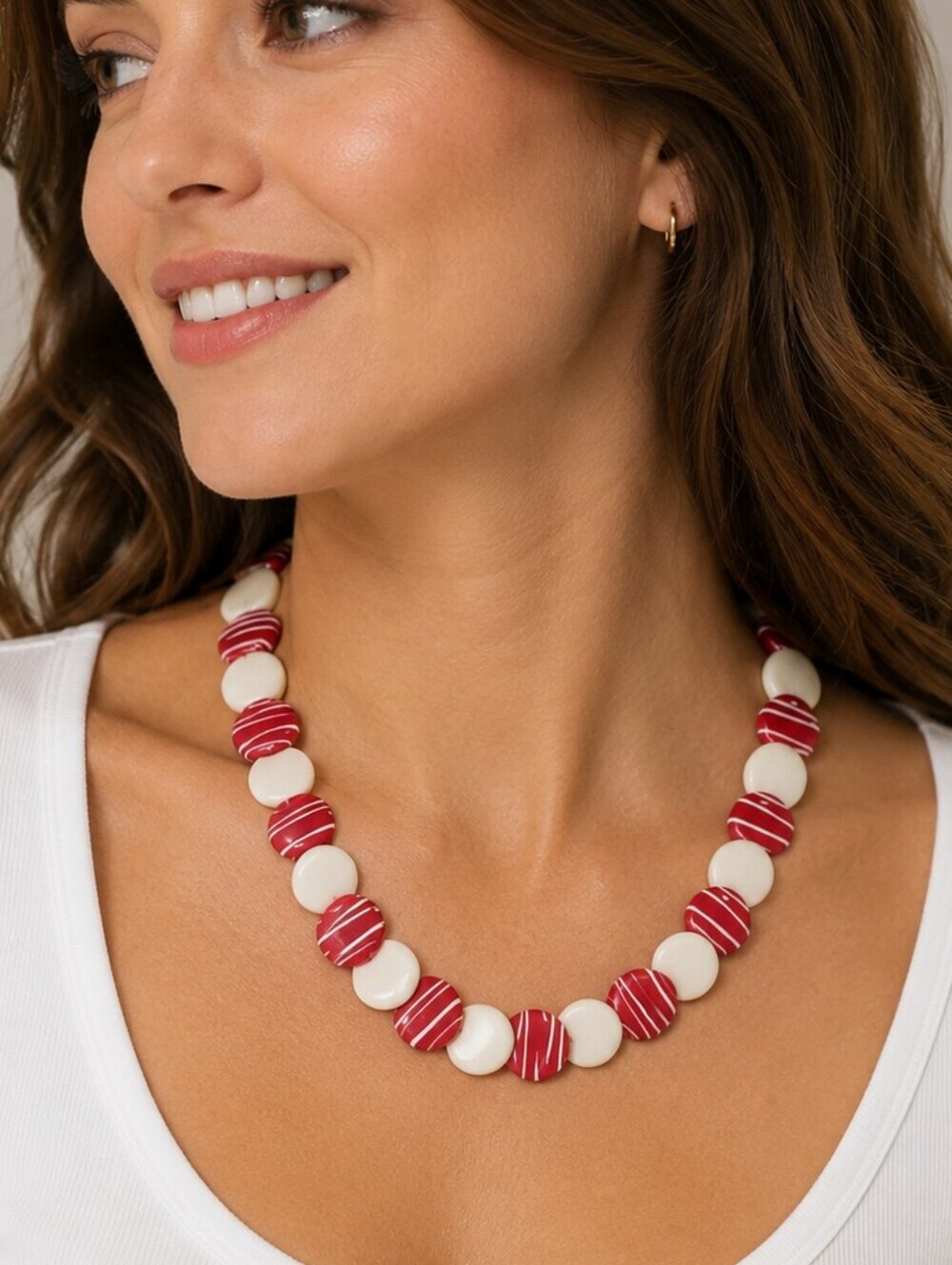 VTG 1980s Acrylic Disc Button Beaded Cherry Doll Candy Necklace
